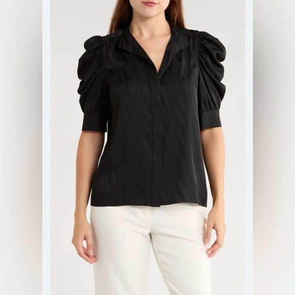 FRAME Woman’s Gillian Puff Sleeve Silk Blouse. Size L. 100% silk - Picture 5 of 16